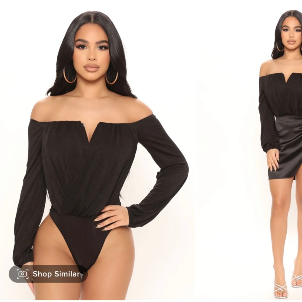 Fashion Nova Main Course Metallic Body Suit- Black